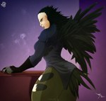 Rating: s
ID: 5642583
Date: 2025-06-14 19:25:05 -0400
Status: active
Score: 3
anthro avian bird black_body blacktigerr claws clothing corvid corvus_(genus) feathered_wings feathers female finger_claws hi_res oscine passerine raven solo torn_clothing transformation wings post #5642583