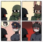 Rating: s
ID: 5592678
Date: 2025-05-23 12:26:24 -0400
Status: pending
Score: 4
4_panel_comic absurd_res ambiguous_gender angry anthro armor black_hair blush bodily_fluids brown_body brown_eyes brown_fur brown_hair clothing comic facial_scar female frown fur group hair hat headgear headwear helmet hi_res lagomorph leporid long_ears mammal military_uniform mr_plagu3 nervous occult_symbol pentagram question_mark rabbit red_eyes scar scarf simple_background smile sweat symbol thought_bubble trio uniform white_body white_fur post #5592678
