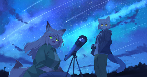 Rating: s
ID: 5657234
Date: 2025-06-21 03:09:15 -0400
Status: active
Score: 6
2025 absurd_res accessory anthro blush camera canid canine canis clothing cloud digital_drawing_(artwork) digital_media_(artwork) domestic_cat duo felid feline felis female glowing glowing_eyes green_eyes hair hair_accessory hairclip happy hi_res jacket long_hair mametunu mammal night shooting_star short_hair star stargazing tail telescope topwear wolf yellow_eyes post #5657234