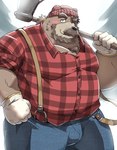 Rating: s
ID: 5440510
Date: 2025-03-17 21:18:38 -0400
Status: active
Score: 23
2025 anthro axe bear beard bottomwear brown_body brown_fur bulge clothing emufu facial_hair fur hat headgear headwear hi_res humanoid_hands kemono lumberjack male mammal mature_male mustache outside overweight overweight_male pants plant shirt solo topwear tree post #5440510