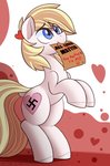Rating: s
ID: 2366346
Date: 2020-08-11 12:53:09 -0400
Status: active
Score: 52
2020 anonymous_artist aryanne_(character) blonde_hair blue_eyes cutie_mark english_text equid equine fan_character female feral hair hasbro heart_symbol horse mammal my_little_pony nazi politics pony red_background simple_background solo standing swastika text white_background post #2366346