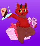 Rating: s
ID: 4255895
Date: 2023-08-26 15:57:46 -0400
Status: active
Score: 8
2023 2_horns 3_eyes anthro black_eyes black_horn brown_body brown_fur brown_tuft cake cake_slice cat_demon cutlery dessert digital_media_(artwork) domestic_cat fangs featureless_crotch felid feline felis food fork fur gift happy hi_res holding_gift holding_object horn kitchen_utensils male mammal multi_eye multicolored_body multicolored_fur neck_tuft nekoni nekoni_(character) pink_nose plate pose pupils purple_background raised_leg red_body red_ears red_fur red_tail sharp_teeth simple_background solo tail teeth thick_thighs three-quarter_view tongue tools tuft two_tone_body two_tone_fur yellow_eyes yellow_sclera post #4255895