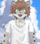 Rating: s
ID: 5655615
Date: 2025-06-20 12:54:08 -0400
Status: pending
Score: 1
anthro blue_sky cheek_tuft clothing cloud facial_tuft fangs felid front_view green_eyes hair hi_res jinbuuck looking_at_viewer male mammal neck_tuft open_mouth open_smile pointy_ears shirt sky smile solo teeth tongue topwear tuft post #5655615