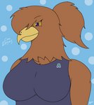 Rating: s
ID: 2781164
Date: 2021-06-11 19:26:14 -0400
Status: active
Score: 31
2021 accipitrid accipitriform anthro avian beak big_breasts bird blue_background breasts brown_body brown_feathers character_name cielo_reyes_(tetz) clothed clothing digital_media_(artwork) dotted_background eagle feathers female front_view golden_eagle half-length_portrait hi_res looking_at_viewer mexican muscle_shirt non-mammal_breasts pattern_background portrait purple_eyes shirt signature simple_background smile smiling_at_viewer solo tetz_(artist) text topwear true_eagle yellow_beak yellow_sclera post #2781164