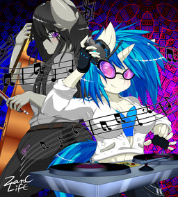 Rating: s
ID: 604881
Date: 2015-02-15 17:13:56 -0500
Status: active
Score: 17
2015 anthro anthrofied black_hair blue_hair bow_(stringed_instrument) bowed_string_instrument cello clothing duo earth_pony electronics equid equine eyewear female fingerless_gloves friendship_is_magic fur glasses gloves grey_body grey_fur hair handwear hasbro headphones hi_res horn horse mammal multicolored_hair musical_instrument musical_note musical_symbol my_little_pony mythological_creature mythological_equine mythology octavia_(mlp) pony purple_eyes red_eyes string_instrument symbol turntable_(decks) two_tone_hair unicorn vinyl_scratch_(mlp) white_body white_fur zanclife post #604881