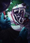 Rating: s
ID: 3763397
Date: 2022-12-21 10:53:30 -0500
Status: active
Score: 20
2021 absurd_res ambiguous_gender anthro artist_logo big_fangs black_clothing black_sclera black_tongue black_topwear braces canid clothed clothing dated dental_gag duo fangs faust_(brunettecyborg) gag glistening glistening_eyes green_body green_eyes green_tongue hi_res logo looking_at_viewer male male_focus mammal mouth_shot open_mouth red_eyes riorix simple_background solo_focus spreader_gag striped_tongue teeth tongue topwear whiskers white_body white_clothing white_tongue white_topwear post #3763397
