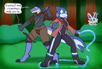 Rating: s
ID: 3883033
Date: 2023-02-19 17:58:54 -0500
Status: active
Score: 31
2023 2_horns 3_toes ambiguous_gender anthro armwear arrow_(weapon) being_watched black_boots black_clothing black_footwear black_horn black_jumpsuit blue_body blue_eyes blue_inner_ear blue_scales blush boots bottomwear bow_(weapon) brown_bottomwear brown_clothing brown_pants claws clothed clothing codpiece dialogue digitigrade dipstick_ears dragon ear_markings elbow_gloves elemental_manipulation english_text feet felino female fin fist floppy_ears footwear forest frown fully_clothed fur gloves green_body green_fur green_sclera grey_boots grey_clothing grey_footwear grey_gloves grey_handwear grey_topwear grey_vest group grove_(game) handwear head_fin hi_res holding_arrow holding_bow_(weapon) holding_object holding_ranged_weapon holding_weapon horn inagi_(reprise) jacket kuno_(regalbuster) looking_at_another magic male multicolored_ears mythological_creature mythological_scalie mythology on_grass open_clothing open_jacket open_topwear panazel_maria pants pink_body pink_clothing pink_fur pink_jacket pink_nose pink_topwear plant pupils ranged_weapon red_clothing red_sweater red_topwear reprise scales scalie shoes shrub smile speech_bubble standing sweater tail tail_fin talons tan_body tan_scales text toe_claws toes topwear tree trio vest water_manipulation weapon white_body white_eyes white_fur white_jumpsuit yellow_eyes yellow_sclera post #3883033
