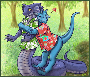 Rating: s
ID: 5700837
Date: 2025-07-11 02:51:58 -0400
Status: active
Score: 23
aloha_shirt ambiguous_gender anthro apode blue_body bottomless bottomless_anthro bottomless_male caribou_(artist) clothed clothing cobra digital_media_(artwork) draconcopode dragon dragon_tail duo forest forest_background hug legless male male/ambiguous mythological_creature mythological_scalie mythology naga nature nature_background ophius_(bahumot) pattern_clothing pattern_shirt pattern_topwear plant reptile scales scalie serpentine shirt smile snake snake_hood tail topwear tree yellow_eyes post #5700837