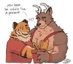 Rating: s
ID: 5308943
Date: 2025-01-15 03:28:55 -0500
Status: active
Score: 33
2024 2_horns anthro beady_eyes big_pecs black_body black_eyes black_fur black_stripes blush blush_lines box brown_body brown_fur brown_nose cel_shading chest_tuft closed_smile clothing container deer digital_media_(artwork) duo empty_eyes english_text eyebrows felid fingers flirting fur hi_res holding_box holding_container holding_object holding_present horn interspecies male mammal mouth_closed muscular muscular_anthro muscular_male new_world_deer orange_body orange_fur pantherine pecs pink_nose pink_tongue question_mark red_clothing red_shirt red_suspenders red_topwear reindeer ruff shaded shirt signature simple_background size_difference smile snout speech_marker stocky striped_body striped_fur stripes suspenders tan_body tan_fur tangkookie teeth text tiger tongue topwear tuft white_background post #5308943