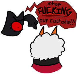 Rating: s
ID: 3524007
Date: 2022-08-23 15:57:54 -0400
Status: active
Score: 253
1_eye 2_horns ambiguous_gender angry animate_inanimate anthro black_body black_outline black_skin black_text bovid caprine cloak clothing cult_of_the_lamb demon dialogue duo english_text exclamation_point floating fur gesture hand_gesture horn humanoid_hands humor lamb_(cult_of_the_lamb) living_clothing looking_at_another male mammal massive_monster_(studio) outline pointing pointing_at_another profanity red_cloak red_clothing red_crown_(cult_of_the_lamb) red_eyes red_sclera red_speech_bubble sheep simple_background speech_bubble talking_to_another text trout_(artist) white_background white_body white_fur white_wool wide_eyed wool_(fur) yelling post #3524007