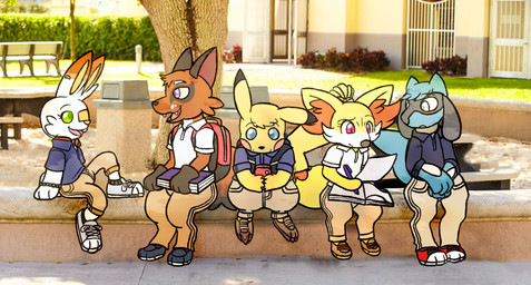 Rating: s
ID: 5685609
Date: 2025-07-04 09:44:47 -0400
Status: active
Score: 17
ambiguous_gender anthro backpack black_body black_fur book bottomwear canid canine cellphone chatting clothing dialogue ear_piercing electronics female fennekin flrnfluff footwear fox fur furgonomic_bottomwear furgonomic_footwear furgonomics generation_1_pokemon generation_4_pokemon generation_6_pokemon generation_8_pokemon group hair hair_bun hi_res lagomorph leporid male mammal nickit nintendo open_mouth orange_body orange_fur pencil phone photo_background photography_(artwork) piercing pikachu pokemon pokemon_(species) rabbit red_cheeks riolu school school_uniform scorbunny sitting smartphone student tan_body tan_fur uniform white_body white_fur writing_text yellow_body yellow_fur post #5685609