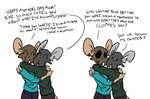 Rating: s
ID: 2282215
Date: 2020-06-04 11:46:25 -0400
Status: active
Score: 61
2020 anthro black_eyes bodily_fluids brown_body brown_fur clothed clothing connivingrat crat_(connivingrat) dialogue duo ear_piercing english_text female fully_clothed fur grey_body grey_fur holidays hug male mammal mother's_day mother_(lore) mother_and_child_(lore) mother_and_son_(lore) mum_(connivingrat) murid murine parent_(lore) parent_and_child_(lore) parent_and_son_(lore) piercing rat rodent side_view simple_background smile son_(lore) standing sweat text white_background post #2282215
