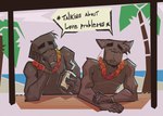 Rating: s
ID: 5432223
Date: 2025-03-14 02:53:21 -0400
Status: active
Score: 26
2025 anthro arm_support beach beverage biped black_body black_fur black_nipples clock container cup day digital_media_(artwork) digital_painting_(artwork) dracks duo english_text eyebrows eyes_closed fangs felid fingernails flip_(dracks) flower_necklace front_view fur furniture hand_on_face hi_res holding_container holding_cup holding_object lei male male/male mammal nails nipples outside painting_(artwork) palm_tree pantherine pink_nose plant sand sitting speech_bubble table teeth text thick_eyebrows tree unknown_species watch water whiskers wistful wristwatch post #5432223