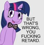 bow_tie english_text equine female feral friendship_is_magic fur grey_background hair horn humor lol_comments looking_at_viewer mammal multicolored_hair my_little_pony open_mouth porkboy profanity purple_eyes purple_fur purple_hair raised_eyebrows reaction_image simple_background smile solo text tongue twilight_sparkle_(mlp) two_tone_hair unicorn
Rating: Safe
Score: 228
User: JGG3
Date: June 20, 2015 bow_tie english_text equine female feral friendship_is_magic fur grey_background hair horn humor lol_comments looking_at_viewer mammal multicolored_hair my_little_pony open_mouth porkboy profanity purple_eyes purple_fur purple_hair raised_eyebrows reaction_image simple_background smile solo text tongue twilight_sparkle_(mlp) two_tone_hair unicorn
Rating: Safe
Score: 228
User: JGG3
Date: June 20, 2015