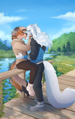 Rating: s
ID: 5672084
Date: 2025-06-27 20:25:13 -0400
Status: active
Score: 30
2024 absurd_res anthro arctic_wolf bridge canid canine canis clothing day detailed_background dicksndemons duo eyes_closed footwear french_kissing hand_on_face hi_res iberian_wolf jacket kissing lily_pad male male/male male_anthro mammal mountain nature nature_background plant pond pyro29 romantic romantic_couple shoes topwear trail water wolf wood wooden_bridge zuel_(ruugoole) post #5672084
