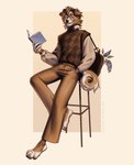 Rating: s
ID: 5657852
Date: 2025-06-21 10:55:18 -0400
Status: active
Score: 7
anthro book bottomwear brown_body brown_bottomwear brown_clothing brown_eyes brown_fur brown_hair brown_pants brown_topwear canid canine canis clothed clothing domestic_dog eyewear fur glasses hair hand_in_pocket hi_res holding_book holding_object looking_at_viewer male male_anthro mammal marie_merkh pants pockets round_glasses short_hair sitting solo topwear white_body white_fur post #5657852