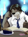 Rating: s
ID: 5405295
Date: 2025-03-01 14:10:29 -0500
Status: active
Score: 2
3:4 anthro blue_eyes blue_fire blue_necktie blueberry_pie brown_body brown_fur candle candy clothing colored_fire cutlery dessert fire food fur harry_potter_(series) hi_res kitchen_utensils lollipop magic_wand male mammal morgan_(pandottermon) mustelid necktie open_book otter pandottermon pastry pie ravenclaw shirt solo spoon tools topwear post #5405295