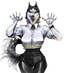 Rating: s
ID: 5580639
Date: 2025-05-18 04:13:40 -0400
Status: active
Score: 18
2025 5_fingers absurd_res anthro arms_bent big_breasts biped black_body black_bottomwear black_bracelet black_claws black_clothing black_collar black_ears black_eyes black_fur black_nose black_pants black_tail bottomwear bracelet breasts button_(fastener) canid canine canis cheek_tuft claws clothed clothed_anthro clothed_female clothing collar collared_shirt dark_body dark_fur digital_drawing_(artwork) digital_media_(artwork) domestic_dog dress_shirt eyelashes facial_tuft female finger_claws fingers fluffy fluffy_tail front_view fully_clothed fully_clothed_anthro fully_clothed_female fur fur_tuft glistening glistening_bottomwear glistening_clothing glistening_pants grin grinning_at_viewer hi_res high_waisted_bottomwear high_waisted_pants husky jewelry knifesart legs_together light_body light_fur looking_at_viewer mammal multicolored_body multicolored_fur narrowed_eyes neck_tuft nordic_sled_dog pants pointy_ears portrait prick_ears shirt simple_background smile smiling_at_viewer snout solo spiked_collar spikes spitz standing tail teeth thick_eyelashes thick_thighs thigh_gap three-quarter_portrait topwear tuft two_tone_body two_tone_fur white_background white_body white_clothing white_dress_shirt white_fur white_sclera white_shirt white_topwear wide_hipped_anthro wide_hipped_female wide_hips post #5580639