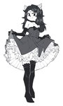 Rating: s
ID: 5574390
Date: 2025-05-15 15:42:45 -0400
Status: active
Score: 37
2025 alternative_fashion anthro arms_bent armwear black_and_white black_hair bodily_fluids cartoon_hangover claire_(the_summoning) clipped_ear clothed clothing clothing_lift collar curtsey digital_media_(artwork) domestic_cat dress dress_lift elbow_gloves embarrassed felid feline felis female frilly frilly_clothing gloves goth hair handwear hi_res long_hair looking_at_viewer mammal monochrome occult_symbol pentagram pentagram_on_forehead simple_background slavyan solo standing sweat symbol the_summoning wavy_mouth white_background post #5574390