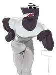 Rating: s
ID: 4060146
Date: 2023-05-18 23:26:01 -0400
Status: active
Score: 81
alphabet_(mike_salcedo) animate_inanimate arm_hair body_hair bottomwear bulge chest_hair clothing f_(mike_salcedo) hi_res humanoid humanoid_hands kogito male muscular muscular_male open_mouth pants sharp_teeth shirt snout solo t-shirt teeth tight_clothing toony topwear post #4060146