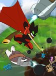 Rating: s
ID: 2340659
Date: 2020-07-22 20:28:11 -0400
Status: active
Score: 10
3:4 action_pose adorabat anthro arm_cannon atticusart badger badgerclops bat bomb cape cartoon_network clothing cybernetics cyborg domestic_cat explosives eye_patch eyewear falling felid feline felis female fight group hi_res katana laser machine male mammal mao_mao:_heroes_of_pure_heart mecha mechahossarafforangusnakerrang melee_weapon mustelid musteline pose red_clothing robot sheriff_mao_mao_mao sword weapon post #2340659