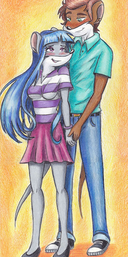 Rating: s
ID: 5335743
Date: 2025-01-28 06:01:24 -0500
Status: active
Score: 2
anthro belt black_belt blue_bottomwear blue_clothing blue_hair blue_pants blush bottomwear bracelet brown_body brown_hair clothing colored_pencil_(artwork) denim denim_bottomwear denim_clothing duo female footwear green_eyes grey_body hair hand_on_hand hi_res jeans jewelry lepetithelvete long_hair love male male/female mammal marcello_(thea_sisters) mouse mouse_tail murid murine pants purple_bottomwear purple_clothing purple_eyes purple_outfit purple_skirt purple_topwear rat rodent romantic romantic_ambiance romantic_couple shirt shoes skirt smile sneakers topwear traditional_media_(artwork) turquoise_shirt violet_(thea_sisters) post #5335743