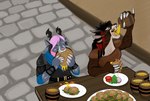 Rating: s
ID: 4230315
Date: 2023-08-13 09:57:39 -0400
Status: active
Score: 9
4_ears 4_horns absurd_res alcohol anthro armor bacon beer beverage black_hair black_nose blue_scarf burger chair charr claws clothed clothed_female clothing container cup drinking duo eating eating_food eyes_closed felid feline female female/female food food_pile furniture guild_wars hair hi_res highlights_(coloring) horn klava_quickrust mammal meat mistress_lehko mug multi_ear multi_horn on_chair pink_hair pink_nose plate raised_finger raised_pinky red_highlights scarf sibling_(lore) sister_(lore) sisters_(lore) sitting sitting_on_chair zenhasu_stormclaw post #4230315