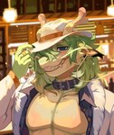 Rating: s
ID: 5650389
Date: 2025-06-18 04:37:27 -0400
Status: active
Score: 10
anthro blue_collar blue_eyes bust_portrait clothed clothing collar corzh77 dragon fangs front_view fur furred_dragon furred_scalie green_hair grin hair hat headgear headwear hi_res looking_at_viewer male muscular muscular_anthro muscular_male mythological_creature mythological_scalie mythology narrowed_eyes open_clothing open_topwear outside portrait scalie smile solo teeth topwear white_clothing white_hat white_headwear white_topwear yellow_body yellow_fur post #5650389
