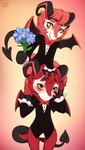 Rating: s
ID: 5190594
Date: 2024-11-18 17:58:16 -0500
Status: active
Score: 28
absurd_res bouquet bovid bow_tie caprine caprine_demon clothing dazzle_(hazbin_hotel) demon duo flower formal_wear goat_demon hazbin_hotel hi_res horn looking_at_viewer male male/male mammal plant razzle_(hazbin_hotel) sitting_on_shoulders uniform v3nusbby wings post #5190594