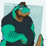 Rating: s
ID: 5574698
Date: 2025-05-15 17:34:41 -0400
Status: active
Score: 7
1:1 5_fingers absurd_res anthro blue_markings bottomwear brown_body brown_hair clothing dialogue dinosaur eyewear facial_hair fingers fist flat_colors glasses goatee green_body green_markings grey_clothing grey_shirt grey_topwear hair half-length_portrait hand_in_pocket hi_res looking_at_viewer male markings musclegut muscular muscular_anthro muscular_male overweight pants pockets portrait prehistoric_species red_spikes reptile scale_markings scales scalie shirt short_sleeves sideburns signature simple_background smile solo spiked_tail spikes spikes_(anatomy) sweatpants tail text theropod topwear trick_rex trick_rex_(character) tyrannosaurid tyrannosauroid tyrannosaurus tyrannosaurus_rex yellow_eyes post #5574698