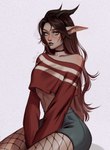 Rating: s
ID: 5658544
Date: 2025-06-21 16:11:01 -0400
Status: active
Score: 11
absurd_res blue_bottomwear blue_clothing blue_eyes bottomwear brown_hair brown_horn clothed clothing eyelashes female female_humanoid fishnet_clothing fishnet_legwear glistening glistening_eyes hair hi_res horn humanoid humanoid_pointy_ears kneeling legwear long_hair looking_at_viewer marie_merkh pointy_ears red_clothing red_topwear solo tan_body tan_skin topwear post #5658544