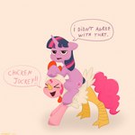 Rating: s
ID: 5639348
Date: 2025-06-13 11:10:04 -0400
Status: pending
Score: 10
1:1 chicken_costume clothed clothing costume cutie_mark dialogue duo earth_pony english_text equid equine female female/female friendship_is_magic fur hasbro hi_res horn horse looking_at_viewer mammal meme my_little_pony mythological_creature mythological_equine mythology open_mouth pink_body pink_fur pinkie_pie_(mlp) pony purple_body purple_eyes purple_fur simple_background smile speech_bubble starburst_uwu tail teeth text tongue twilight_sparkle_(mlp) unicorn unicorn_horn post #5639348