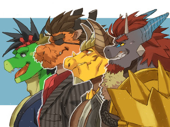 Rating: s
ID: 4710001
Date: 2024-04-09 08:25:08 -0400
Status: active
Score: 31
2024 2_horns accessory anothereidos_of_dragon_vein_r anthro armor barazoku barboros_(anothereidos_r) black_mane brown_facial_hair brown_mane build_tiger chinese_zodiac clothing countershade_neck countershade_torso countershading dragon eastern_dragon eye_patch eyewear facial_hair fangs gamma-g gold_(metal) gold_armor green_body grey_body group headband hi_res horn lifewonders male mane morenatsu multicolored_body mythological_creature mythological_scalie mythology open_mouth open_smile ophion_(tas) orange_body red_eyes red_headband scalie side_view smile suit tan_body tan_countershading tatsuki_(morenatsu) teeth tokyo_afterschool_summoners tongue two_tone_body woo_long year_of_the_dragon yellow_body yellow_sclera post #4710001