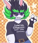 Rating: s
ID: 5667512
Date: 2025-06-25 18:46:05 -0400
Status: active
Score: 5
2024 4_fingers absurd_res amethyst_(gem) anthro arm_scar artist_name belt belt_buckle bent_arm black_belt black_clothing black_gloves black_hair black_handwear black_shirt black_t-shirt black_topwear blue_bottomwear blue_clothing bottomwear buckle checkered checkered_background cheek_scar clothed clothed_anthro clothed_female clothing colored digital_drawing_(artwork) digital_media_(artwork) edge_(mario_plus_rabbids) english_text eyebrows eyewear facial_scar female female_anthro fingerless_gloves fingers fully_clothed fully_clothed_anthro fully_clothed_female fur gaypastabake gem gesture gloves green_eyebrows green_hair grey_scar grin grinning_at_viewer hair half-length_portrait hand_gesture handwear hi_res lagomorph light lighting long_ears looking_at_viewer mammal mario_plus_rabbids_sparks_of_hope mary_poppins multicolored_hair nintendo noseless notched_ear orange_background outline pattern_background pink_inner_ear portrait purple_ear_piercing purple_eyewear purple_sunglasses rabbid raving_rabbids rayman_(series) scar shaded sharp_teeth shirt short_hair simple_background smile smiling_at_viewer solo spiky_hair star_(shape) sunglasses t-shirt teeth text text_on_clothing text_on_shirt text_on_t-shirt text_on_topwear thick_eyebrows toothy_smile topwear two_tone_hair ubisoft v_sign white_body white_fur x_scar yellow_outline post #5667512