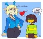 Rating: s
ID: 5639871
Date: 2025-06-13 16:18:17 -0400
Status: active
Score: 20
age_difference anthro antlers black_bottomwear black_clothing black_pants blonde_hair blue_antlers blue_clothing blue_dress_shirt blue_eyes blue_horn blue_nose bone bottomwear brown_bottomwear brown_clothing brown_hair brown_pants caliginous carol_holiday cervine clothing collared_shirt deer deltarune dress_shirt duo female fur gem green_clothing green_sweater green_topwear hair hi_res horn human jewelry kris_(deltarune) larger_anthro larger_female male mammal mature_anthro mature_female necklace new_world_deer pants pearl_(gem) pearl_necklace reindeer sans_(undertale) shirt signature size_difference skeleton smaller_anthro smaller_male standing sweater tan_body tan_fur thinking_about_another thought_bubble topwear undertale_(series) yellow_body yellow_skin young young_human young_male post #5639871