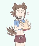 Rating: s
ID: 3555347
Date: 2022-09-08 16:02:45 -0400
Status: active
Score: 96
animal_ears animal_humanoid blue_clothing blue_shirt blue_topwear bone_collar_tag bottomwear brown_hair canid canid_humanoid canine canine_humanoid clothed clothing collar collar_tag crop_top dog_ears dog_humanoid dog_tail eating eating_food eyes_closed female food hair heart_symbol hi_res hitsujigoods holding_food holding_object holding_sandwich humanoid light_body light_skin mammal mammal_humanoid midriff navel peanut_butter peanut_butter_and_jelly_sandwich red_bottomwear red_clothing red_shorts sandwich_(food) shirt short shorts solo standing tail tail_motion tailed_humanoid tailwag topwear vhs_inumoto white_body white_skin post #3555347