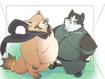 Rating: s
ID: 4723362
Date: 2024-04-15 20:53:28 -0400
Status: active
Score: 12
2024 4:3 anthro belly big_belly canid canine canis clothed clothing domestic_dog duo hi_res inunoshippo kemono male mammal one_eye_closed overweight overweight_male popori raccoon_dog scarf simple_background tanuki tera_online wink post #4723362