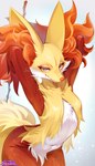 Rating: s
ID: 5534515
Date: 2025-04-27 16:58:15 -0400
Status: active
Score: 329
2025 ambiguous_gender anthro canid canine delphox digital_media_(artwork) distracting_watermark eyelashes fur generation_6_pokemon hands_behind_head hi_res inner_ear_fluff looking_at_viewer mammal multicolored_body navel nintendo orange_body orange_eyes orange_fur pokemon pokemon_(species) signature simple_background solo sparkles stick suahh tail tuft watermark white_background white_body white_fur yellow_body yellow_fur post #5534515