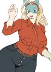 Rating: s
ID: 5586356
Date: 2025-05-20 15:46:48 -0400
Status: active
Score: 10
2025 5_fingers anthro arms_bent belt belt_buckle big_breasts biped blonde_eyebrows blonde_eyelashes blonde_hair blue_eyes blush blush_lines bottomwear breasts buckle button_(fastener) clothed clothed_anthro clothed_female clothing collared_shirt colored_sketch curvy_figure denim denim_bottomwear denim_clothing digital_drawing_(artwork) digital_media_(artwork) eyebrows eyelashes fangs female female_anthro fingers fully_clothed fully_clothed_anthro fully_clothed_female glistening glistening_eyes hair hi_res ippan_josei kamenosachi kemono legs_together mammal multicolored_body my_hero_academia open_mouth portrait pupils quirked_human_(my_hero_academia) raised_arm red_clothing red_hairband red_shirt red_topwear shirt simple_background sketch snout solo standing tan_body teal_body teal_ears teeth thick_thighs three-quarter_portrait three-quarter_view topwear two_tone_body voluptuous voluptuous_anthro voluptuous_female white_background white_sclera wide_hips post #5586356