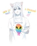 Rating: s
ID: 2514846
Date: 2020-12-04 00:16:03 -0500
Status: active
Score: 81
2017 alien anthro blue_eyes claws clothed clothing digital_media_(artwork) domestic_cat felid feline felis fumiko fur gender_symbol great_troubles grey_body grey_fur grey_spots hair hazukashii_team hi_res humor lgbt_pride looking_at_viewer male male/male_symbol male_symbol mammal pink_male_symbol pink_nose pride_colors pun rainbow rainbow_pride_colors roswell_grey russian_text seth_(fumiko) sexuality_symbol shaded shirt simple_background smile smiling_at_viewer solo spots stardust_kids stated_homosexuality stated_sexuality symbol text text_on_clothing text_on_shirt text_on_topwear topwear translated visual_pun white_background white_body white_fur white_hair post #2514846