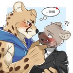 Rating: s
ID: 5663063
Date: 2025-06-23 17:15:37 -0400
Status: active
Score: 36
1:1 anthro bingsu_19 black_nose blush blush_lines bodily_fluids cheetah clothing collared_shirt cute_fangs duo fangs felid feline fur heart_symbol hi_res hoodie hug hugging_another hyena intimate kemono korean_text male male/male mammal markings neighbor red_eyes shirt size_difference spots spotted_body spotted_fur spotted_hyena suit sweat sweatdrop teeth text thought_bubble time_lapse topwear translation_check translation_request post #5663063
