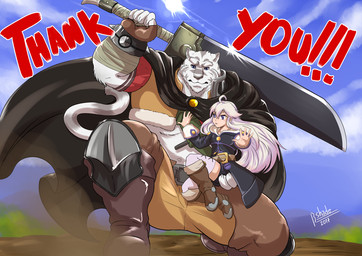 2017 anthro clothed clothing digital_media_(artwork) duo english_text feline female fur grimoire_of_zero hair hi_res looking_at_viewer male mammal melee_weapon mercenary mercenary_(character) muscular muscular_male shade_the_wolf simple_background stripes sword text tiger warior weapon yohei
Rating: Safe
Score: 1
User: Bad_Shade
Date: August 18, 2017 2017 anthro clothed clothing digital_media_(artwork) duo english_text feline female fur grimoire_of_zero hair hi_res looking_at_viewer male mammal melee_weapon mercenary mercenary_(character) muscular muscular_male shade_the_wolf simple_background stripes sword text tiger warior weapon yohei
Rating: Safe
Score: 1
User: Bad_Shade
Date: August 18, 2017