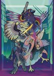 Rating: s
ID: 5571542
Date: 2025-05-14 11:57:32 -0400
Status: active
Score: 15
absurd_res anthro armor avali avian avian_feet beak biped bird blue_body brown_body bryce_daeless claws clothing countershading cowmomile cyberpunk dervali feathered_crest feathered_wings feathers galliform gambit_farsight glowing glowing_clothing green_eyes group gun gyro_feather head_crest hi_res horn jacket kobold male melee_weapon peafowl phasianid pink_body pupils ranged_weapon scalie scarf slit_pupils sword tail tail_feathers tan_body topwear weapon winged_arms wings post #5571542
