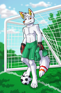 Rating: s
ID: 703252
Date: 2015-08-05 18:08:58 -0400
Status: active
Score: 6
anthro ball biped canid canine canis clothed clothing digital_media_(artwork) fur goalkeeper grass handwear hi_res jersey looking_at_viewer male mammal orange_eyes orange_nose outside plant shaded shirt sky soccer soccer_ball solo sport standing stripes thekc topless topwear volskar white_body white_fur wolf post #703252