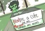 Rating: s
ID: 2745925
Date: 2021-05-19 09:35:27 -0400
Status: active
Score: 52
banner black_hair change_my_mind equid equine female feral filly_anon fur grass green_body green_eyes green_fur green_hair hair hasbro horse humor looking_at_viewer mammal meme my_little_pony outside plant pony positive_message sign smug solo text tree unknown_artist post #2745925