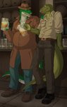 Rating: s
ID: 2608673
Date: 2021-02-10 00:08:39 -0500
Status: active
Score: 9
5_fingers alcohol alligator alligatorid anthro beer beer_mug beverage blue_eyes bottomwear brown_bottomwear brown_clothing brown_footwear brown_hat brown_headwear brown_pants brown_shoes claws clothed clothing cregon crocodile crocodilian denim denim_bottomwear denim_clothing dracenmarx duo eye_contact fedora fingers footwear fully_clothed green_body green_scales hand_on_another's_shoulder hand_on_shoulder hat headgear headwear hi_res jeans lewis_resmond lizard looking_at_another male monitor_lizard multicolored_body open_mouth pants reptile rolled_up_sleeves scales scalie shoes trucker two_tone_body uniform white_body white_scales yellow_eyes zeta-la-angie post #2608673