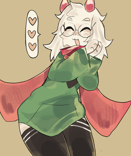 Rating: s
ID: 5702338
Date: 2025-07-11 18:53:36 -0400
Status: active
Score: 30
2_horns anthro black_clothing black_legwear black_thigh_highs bovid caprine clothing darkner deltarune eyes_closed eyewear floppy_ears fluffy_ears glasses goat green_clothing hands_together heart_symbol hi_res horn legwear long_ears male mammal open_mouth paws pink_horn pink_scarf ralsei scarf simple_background solo sweater thigh_highs topwear undertale_(series) uovo wearing_glasses post #5702338