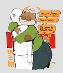 Rating: s
ID: 5561985
Date: 2025-05-10 09:55:27 -0400
Status: active
Score: 33
2025 abstract_background anon anthro big_butt blush bottomwear brown_body brown_fur butt butt_from_the_front clothing colored comforting countershade_face countershading denim denim_bottomwear denim_clothing digital_drawing_(artwork) digital_media_(artwork) dipstick_tail domestic_cat english_text eyes_closed felid feline felis femboy fur green_clothing green_sweater green_topwear head_on_shoulder heart_symbol hug huge_butt hugging_another human jeans lucas_(elchilenito) male mammal markings neato5 overweight overweight_male pants patch_(fabric) purring shirt smile sweater t-shirt tail tail_markings text topwear uwu whiskers white_body white_countershading wide_hips post #5561985