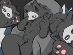 Rating: s
ID: 2953137
Date: 2021-09-30 20:39:00 -0400
Status: active
Score: 97
4:3 4_fingers ambiguous_gender anthro black_background black_body black_fur black_sclera canid canine canis chair changed_(video_game) chest_tuft crossed_legs eyes_closed fingers fluffy fluffy_tail fur furniture gesture goo_creature group hand_gesture hand_on_chin happy head_tuft hi_res looking_at_viewer male mammal mask on_chair one_eye_obstructed pawpads paws pointing pointing_at_viewer simple_background sitting sitting_on_chair tail the_wolf_king_(changed) tuft whip_collar white_eyes wolf post #2953137