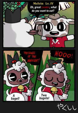 Rating: s
ID: 3524405
Date: 2022-08-23 20:00:15 -0400
Status: active
Score: 387
1_eye 2022 3_panel_comic 4_fingers ambiguous_gender angry animate_inanimate anthro bell bell_collar black_body black_border black_eyes black_skin black_speech_bubble black_text border bovid bovine cape caprine cattle clothing collar comic conditional_dnp cult_of_the_lamb cultist dialogue english_text eyes_closed facial_markings fingers flower follower_(cult_of_the_lamb) forest fur grass group hat head_markings headgear headwear hi_res horizontal_pupils horn japanese_text lamb_(cult_of_the_lamb) mammal markings massive_monster_(studio) meme multicolored_body multicolored_fur open_mouth outside patch_(marking) plant pupils red_cape red_clothing red_crown_(cult_of_the_lamb) red_sclera red_shirt red_text red_topwear sheep shirt side_mouth smile talking_to_another tan_body tan_fur tent text topwear tree trio two_tone_body two_tone_fur white_body white_fur white_speech_bubble white_text wool_(fur) yakukitsu yelling yellow_text post #3524405